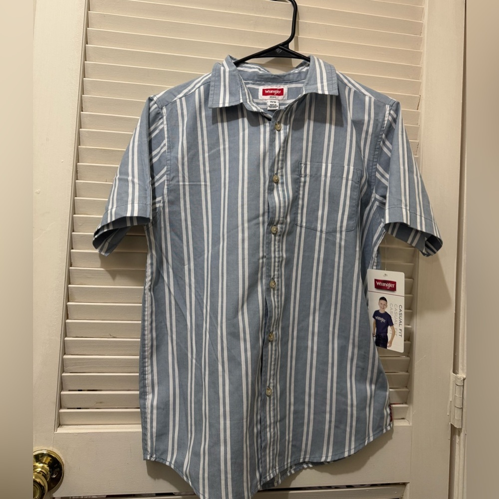 Wrangler Boy’s Casual Blue and White Striped Shirt